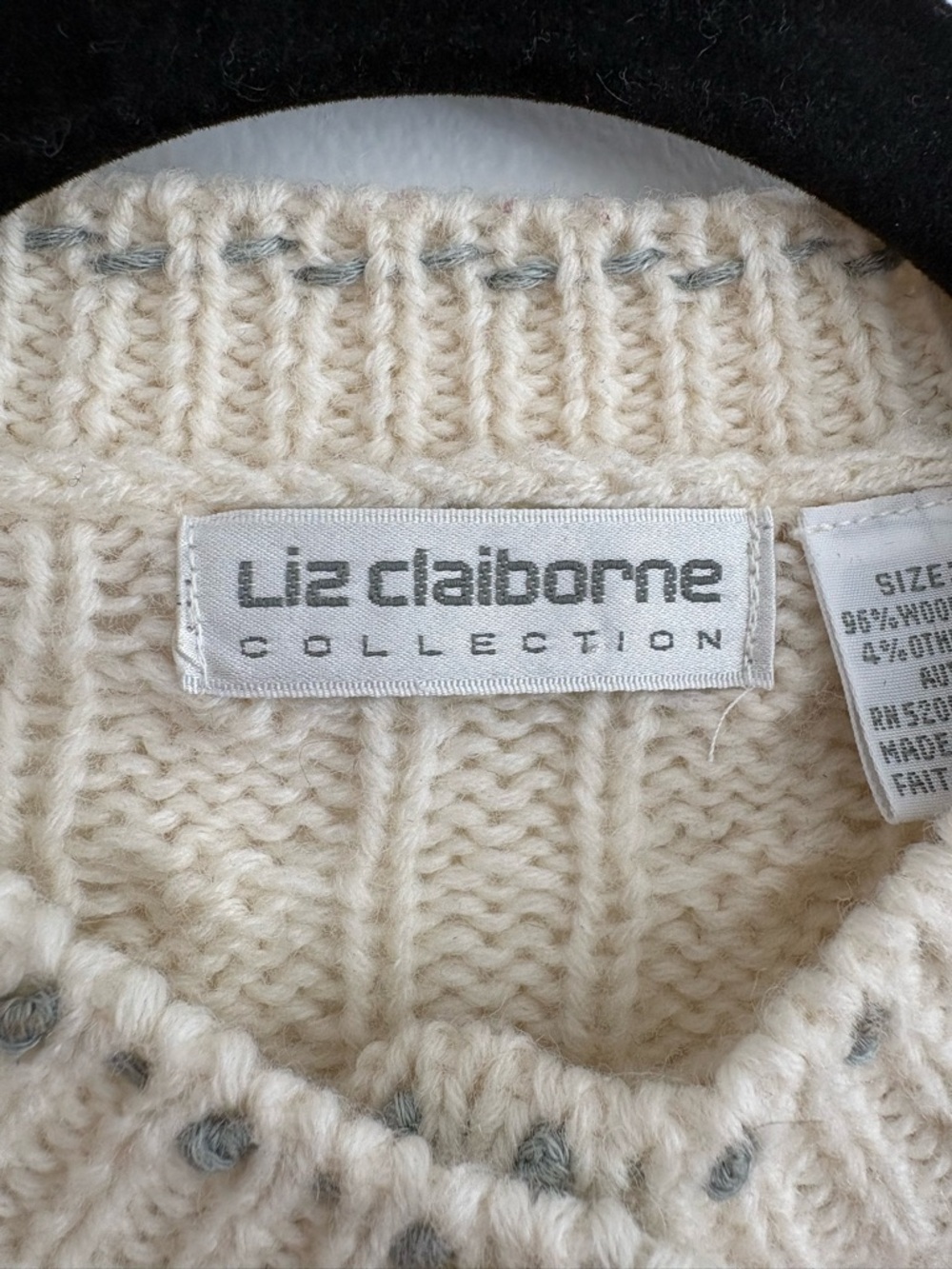 Vintage Liz Claiborne Wool Blend Floral Cardigan Button Up Cottage Embroidered - Picture 7 of 9